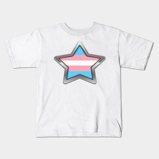 Large Transgender Pride Flag Colored Star with Chrome Frame. Kids T-Shirt by LiveLoudGraphics